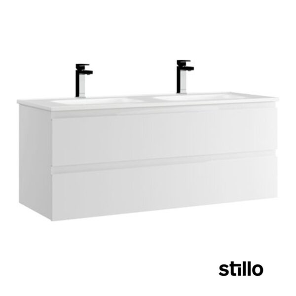 Mueble baño Stillo Milano 120 blanco brillo 2 lavabos